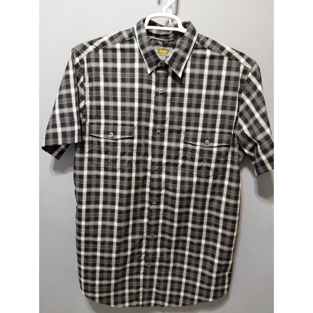 New Foundry Button Up Short Sleeve Shirt Mens Large Tall Black Plaid Pockets